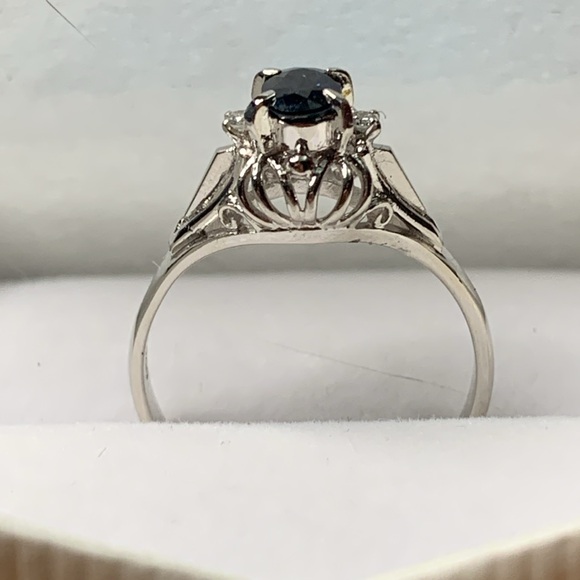 Platinum Sapphire & Diamond Cocktail Ring Size 5 Total Carat Weight 0.38 - Picture 5 of 16